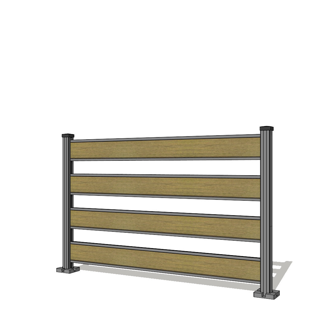 Pannello di recinzione in WPC spaziato con 4 doghe - Altezza 120 cm - Mod 3B