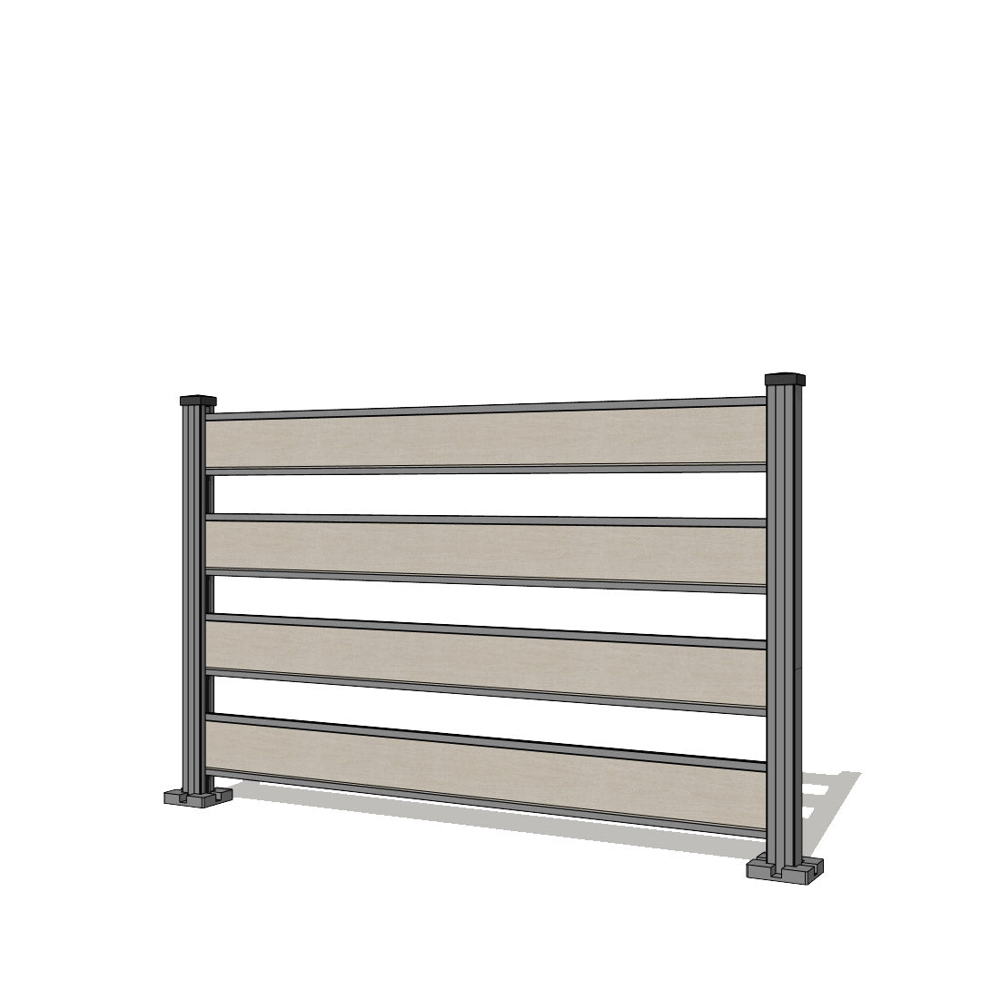 Pannello di recinzione in WPC spaziato con 4 doghe - Altezza 120 cm - Mod 3B