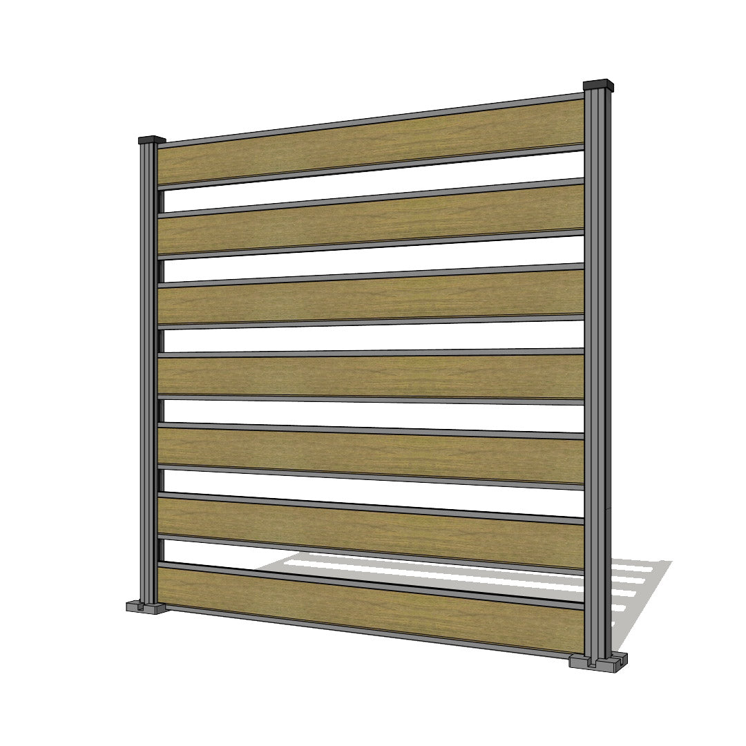 Pannello di recinzione in WPC spaziato con 7 doghe - Altezza 185 cm - Mod 2A