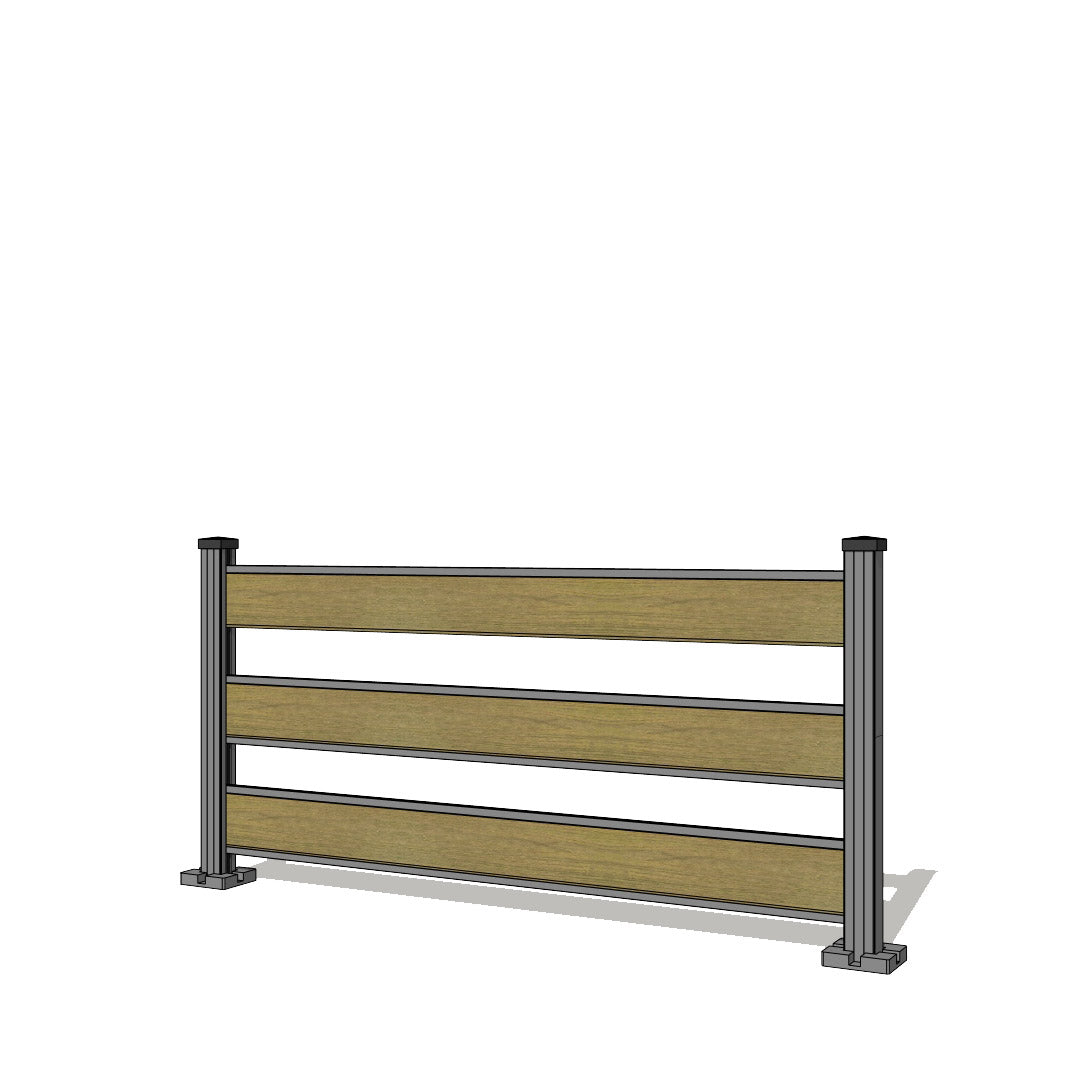 Pannello di recinzione in WPC spaziato con 3 doghe - Altezza 92 cm - Mod 4C